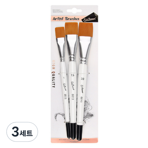 블랙트리 스퀘어 수채화 평붓 화이트 3종 세트, 3세트