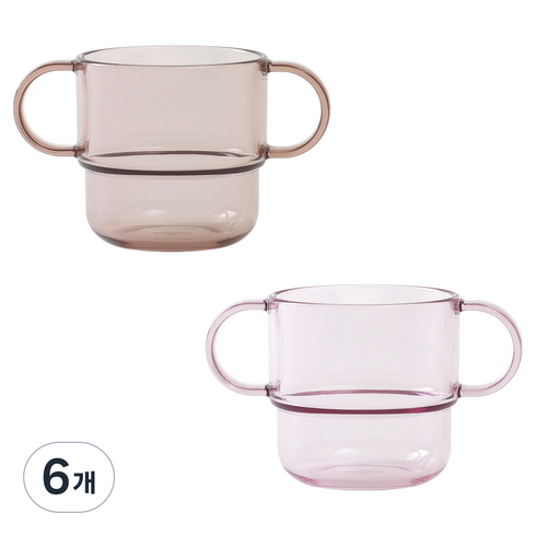 탁가온 에코젠 유아 양손 투명컵, 핑크, 브라운, 6개, 200ml
