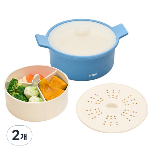 에지리 젤리빈 실리콘 전자레인지 멀티 찜기 1.35L, 블루, 2개, 찜기 + 3분할 트레이 + 스팀찜판 + 뚜껑