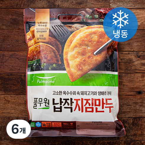 풀무원 납작 지짐만두 (냉동), 700g, 6개