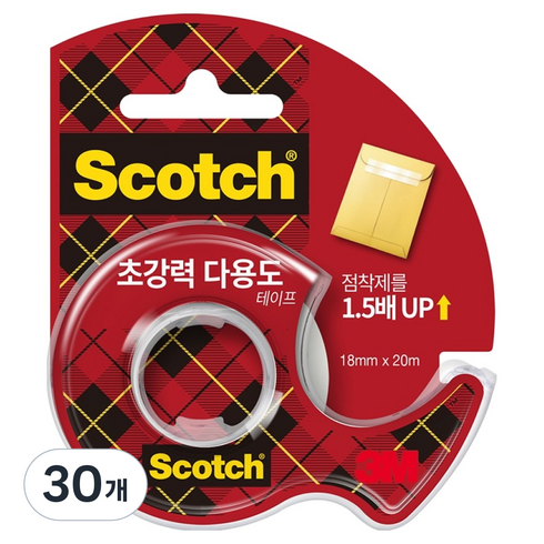 스카치 초강력 다용도 테이프 디스펜서 18mm x 20m, 투명, 30개