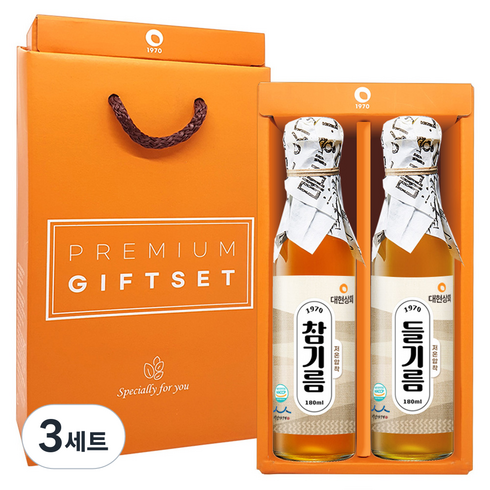 대현상회 저온 압착 참기름 180ml + 들기름 180 ml 선물세트, 3세트