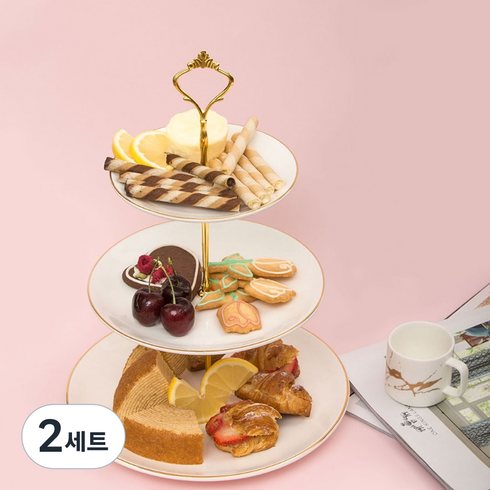 루이앤탑펠 골드라인 3단 디저트 트레이, 골드라인화이트, 2세트