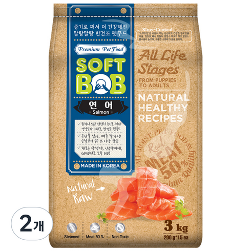 소프트밥 전연령 강아지 반건조사료, 연어, 3kg, 2개