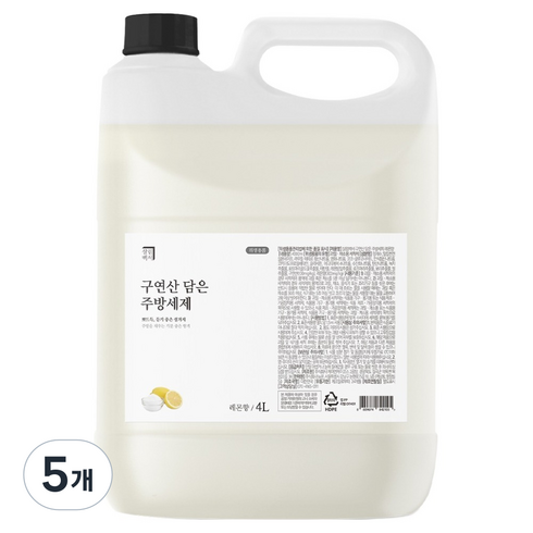 살림백서 구연산 담은 주방세제 레몬향, 5개, 4L