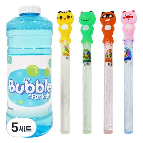 아가플러스 동물친구 버블스틱 4p + 버블액 리필 500ml 세트, 랜덤발송, 5세트
