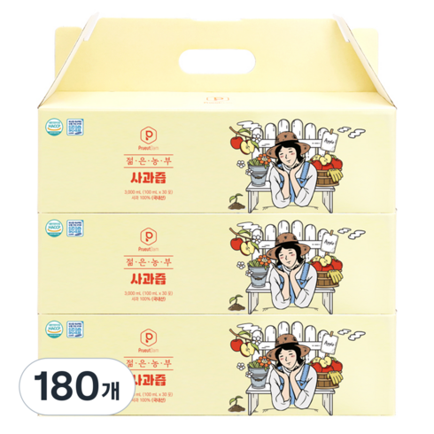 푸릇담 젊은농부 사과즙, 100ml, 180개