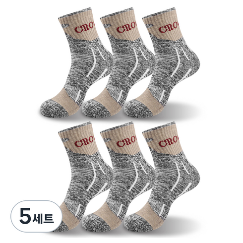 크로커다일 남성용 스포츠 쿠션 고급 연사 등산 중목 양말 6족 세트 CD302, 코코아, 5세트
