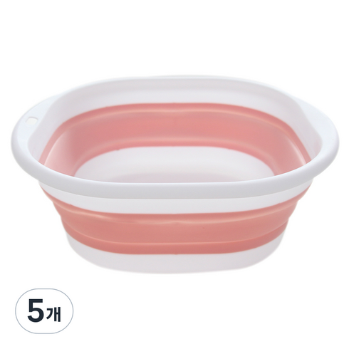 머지샵 접이식 폴딩 다용도 세수 세면 대야 대품, 핑크, 5개
