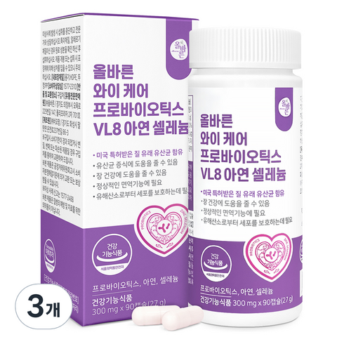 올바른건강식품 와이 케어 프로바이오틱스 VL8 아연 셀레늄, 90정, 3개