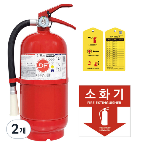 대동소방 국내산 ABC분말소화기 3.3kg + 스티커 + 점검표 세트, 2개