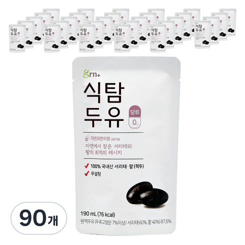 GRN 건강한 무설탕 서리태 팥 식탐두유, 90개, 190ml