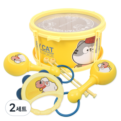 오즈토이 드럼 마라카스 탬버린 악기놀이 세트, 노랑, 2세트