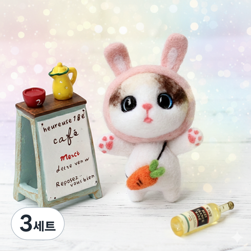 아트조이 DIY 양모펠트 키트, 3세트, 토끼고양이