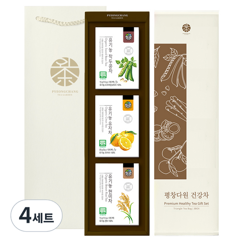 평창다원 유기농 건강차 선물세트 1호, 건강차 3종 + 선물박스 + 쇼핑백, 4세트