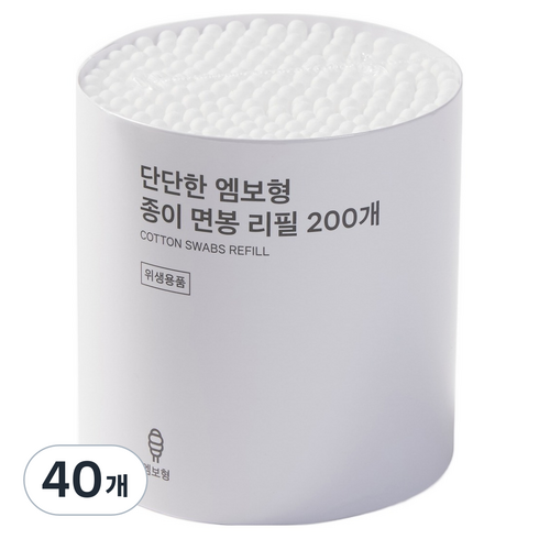 JAJU 단단한 엠보형 종이 면봉 리필, 화이트, 40개