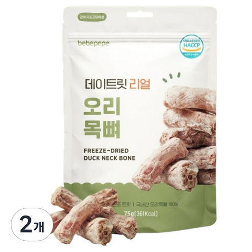 베베페페 강아지 국내산 원물 100% 동결건조 데이트릿 리얼 간식, 75g, 2개, 오리목뼈