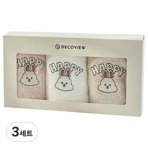 데코뷰 해피토끼자수 핸드타올 3종, 화이트, 베이지, 핑크, 3세트