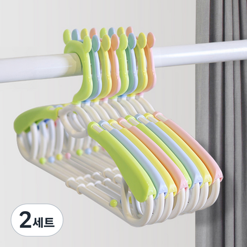 플라팜 뉴코코맘 360도 회전 길이조절 곰돌이 옷걸이 4종 x 2p 세트, 블루, 그린, 핑크, 옐로우, 2세트