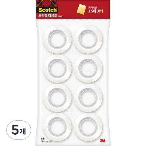 쓰리엠 스카치 초강력 다용도 테이프 리필 18mm x 20m 8롤, 5개, 투명