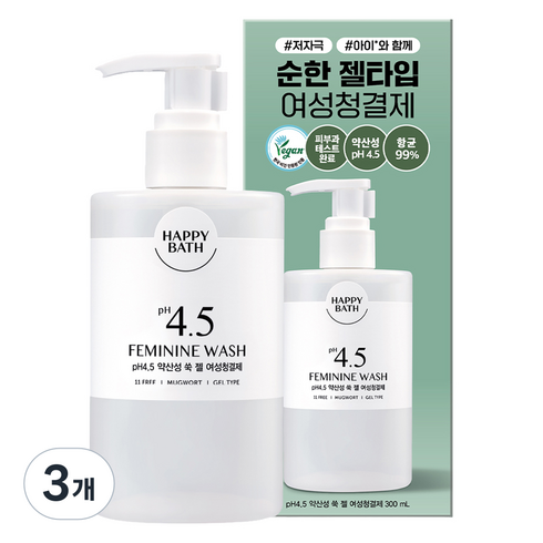 해피바스 pH 4.5 약산성 쑥 젤 여성청결제, 300g, 3개