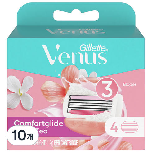Venus 컴포트 글라이드 화이트티 여성용 면도날, 4개입, 10개