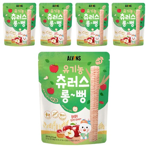 엘빈즈 유아용 츄러스 롱뻥 STEP1, 사과맛, 30g, 5개