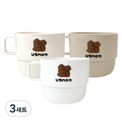 유비맘 유아용 초코몽이 손잡이컵 3종, 화이트 + 베이지 + 초코, 3세트, 250ml