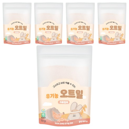 퍼기 유아용 유기농 오트밀 이유식 가루입자, 300g, 5개