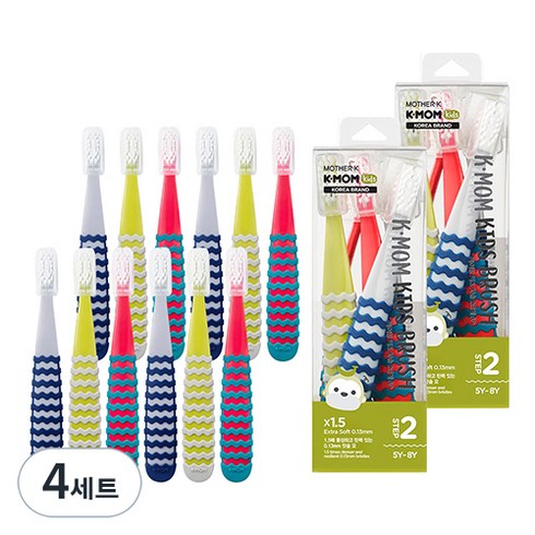 케이맘 키즈 칫솔 2단계, 캔디핑크 + 스트라이크그레이 + 애플라임, 6개입, 4세트