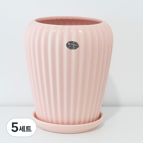 도시정원 모던 원형 스트라이프 크라운 화분 세트 519, 핑크, 5세트