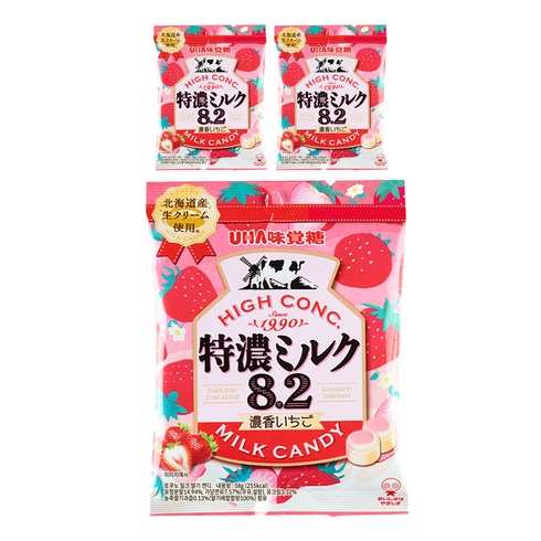 유하미카쿠토 토쿠노 밀크 딸기 캔디, 58g, 3개