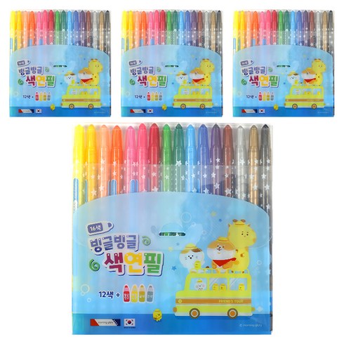 모닝글로리 빙글빙글 색연필 세트 블루, 16색, 4세트