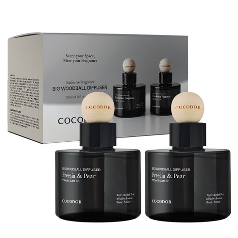 코코도르 프리미엄 빅우드볼 차량용 디퓨저 130ml 2개입, 프리지아앤페어, 1세트