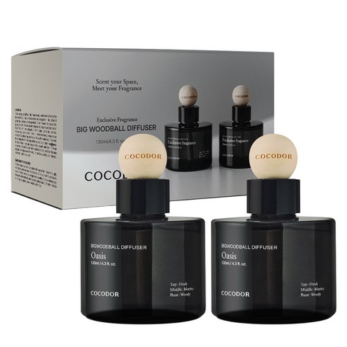 코코도르 프리미엄 빅우드볼 차량용 디퓨저 130ml 2개입, 오아시스, 1세트