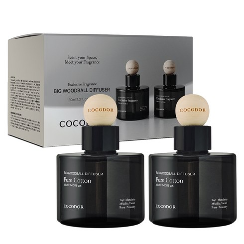 코코도르 프리미엄 빅우드볼 차량용 디퓨저 130ml 2개입, 퓨어코튼, 1세트