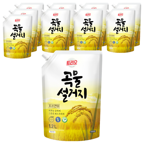 트리오 곡물설거지 우리현미 주방세제, 1.2L, 10개