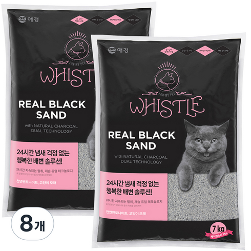 휘슬 리얼블랙샌드 고양이모래 리필, 7kg, 8개, 무향
