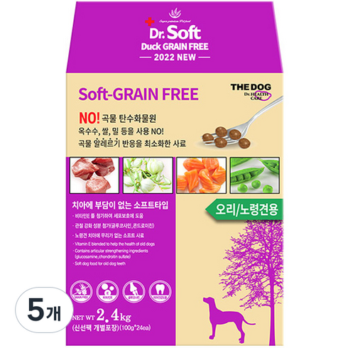 더독 노령견용 닥터 소프트 그레인프리 사료, 오리, 2.4kg, 5개