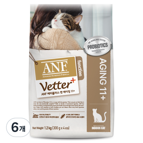 ANF 베터플러스 캣 기능성 사료 에이징 11+, 시니어, 1.2kg, 6개