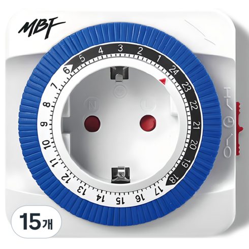 엠비에프 24시간 절전형 타이머 콘센트 스위치 1구 MBF-TSW24A, 78mm, 혼합색상, 15개
