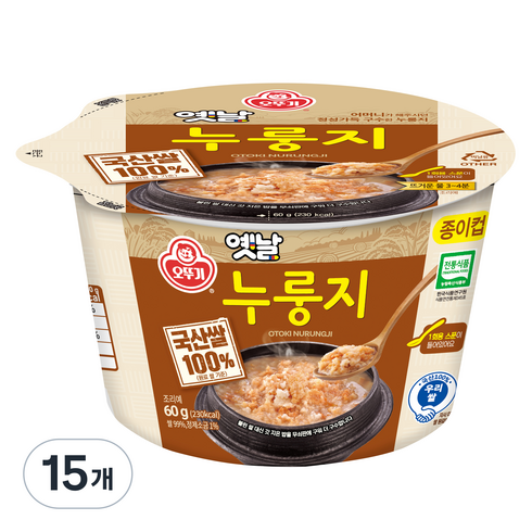 오뚜기 옛날 구수한 누룽지 컵형, 60g, 15개