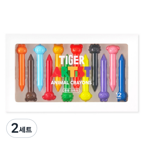 마이리틀타이거 타이거 아티스트 손에 묻지 않는 동물 크레용, 12색, 2세트