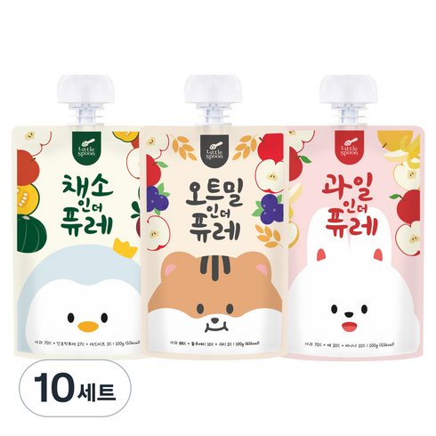리틀스푼 과일 인더 퓨레 100g + 채소 인더 퓨레 100g + 오트밀 인더 퓨레 100g 세트, 10세트
