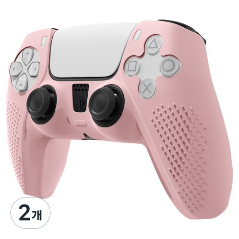 스페이스쉴드 소니 플레이스테이션 PS5 듀얼센스 호환 엠보 그립 미끄럼방지 논슬립 실리콘 커버 케이스, 핑크, 2개