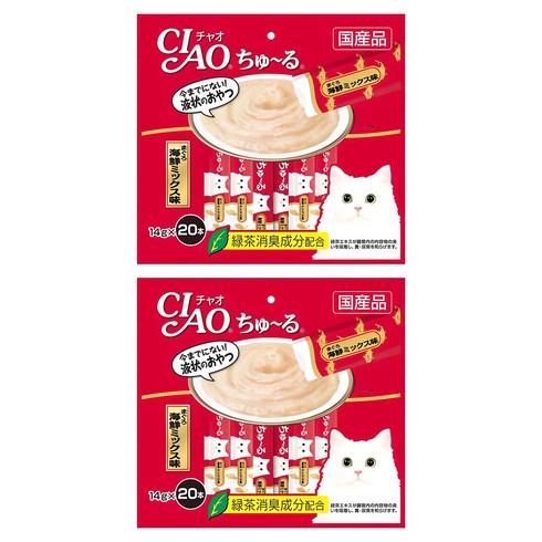 챠오츄르 고양이 짜먹는 간식, 혼합맛(참치/해산물), 14g, 40개