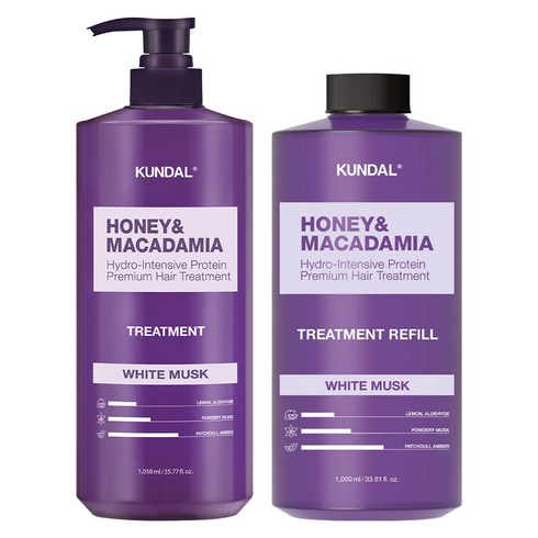 쿤달 허니 앤드 마카다미아 헤어 트리트먼트 1058ml + 리필 1000ml 화이트머스크향, 1세트, 1,058 ml