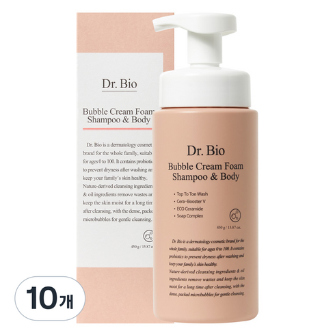 닥터바이오 버블 크림폼 샴푸 앤 바디워시, 450ml, 10개
