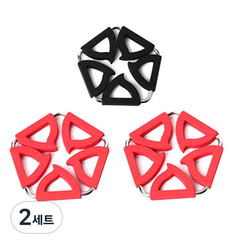 듀얼 냄비받침 5각 블랙 + 레드 2p, 혼합 색상, 2세트