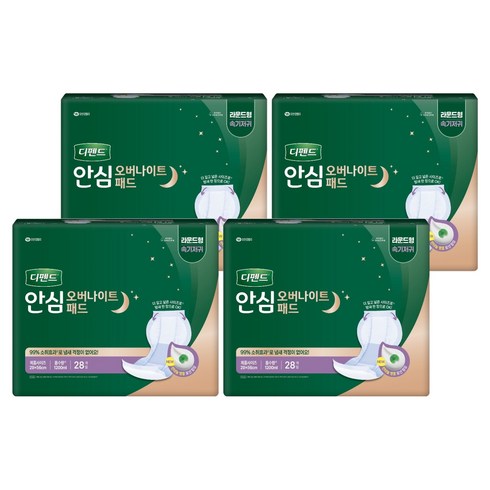 디펜드 남녀공용 안심 오버나이트 패드 성인기저귀, 28개입, 4개